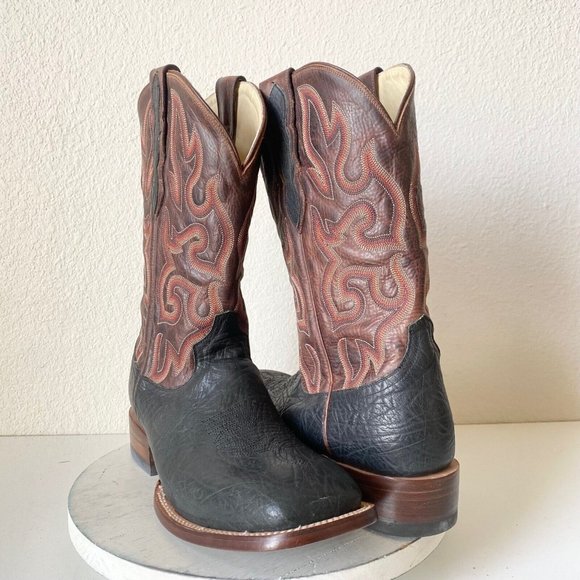 Capitan by Lane Boots Other - Lane Capitan Black Cowboy Boots Mens 10 D Square Toe Brown Top Leather Western